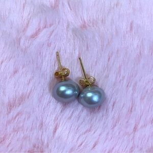 14K Stamped Gold Plated Gray South Sea Pearl Stud Earring